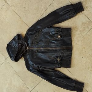 Faux leather hooded jacket